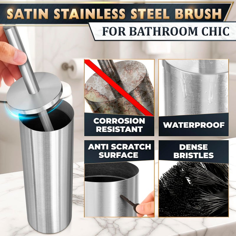 NOVSIX Stylish Stainless Steel Toilet Brush and Holder Set - Silver Toilet Bowl Brush and Holder with Splash Cover  Sturdy Bristles  Corrosion & Scratch Resistant - Elegant Design  Effective Deep Cleaning - Image 3